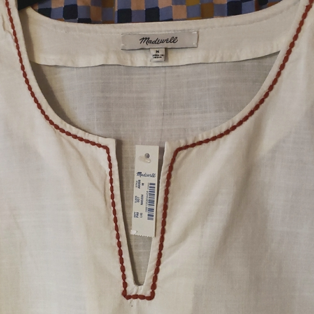 Madewell Cream Tunic with Embroidered Puff Sleeves Sz M NWT - Picture 3 of 4